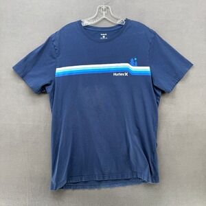 Hurley T-Shirt Mens XL Navy Blue Graphic Retro Stripe Mountain Tree Short Sleeve